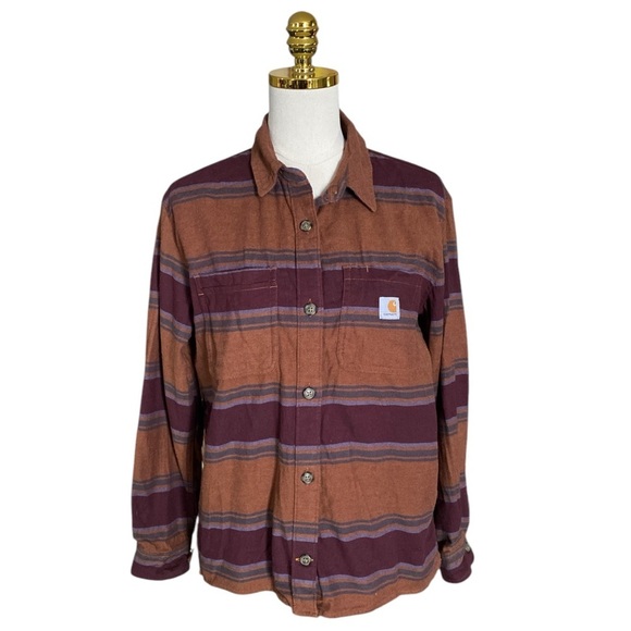 CARHARTT Women's Rugged Flex Relaxed Fit Midweight Flannel Plaid Shirt Size M - Picture 4 of 10